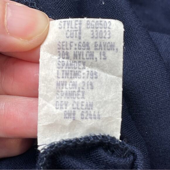 Nicole Miller Studio Navy Blue Sheath Ruched Knit Dress Size Small - Picture 12 of 14